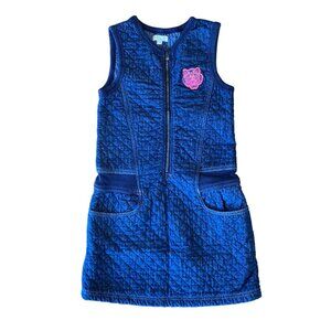 KENZO KIDS Quilted Denim Dress Girls 8 128 Sleeveless Pink Tiger Patch Pockets